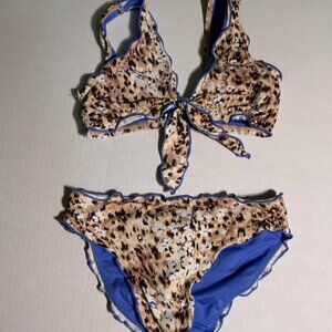 Hobie Girl's Sz 7 2Pc Cheetah Animal Print Ruffle Edges Hipster Swimwear (I)‎